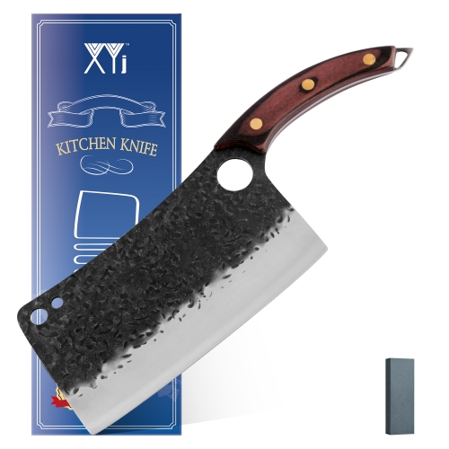 XYJ 7.5 Inch Big Butcher Cleaver Wider Forged Blade Stainless Steel Meat And Vegetable Chopping Cleavers With Full Tang Wood Handle