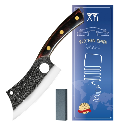 XYJ 6" Handmade Camping Cleaver Stainless Steel Blade Outdoor Hunting Survival Fishing Kitchen Chef Knife For Cutting Meat Fish Brisket Vegetable