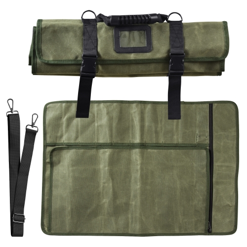 XYJ Canvas Chef Knife Bag 10 Pockets Storing Knives&Kitchen Tools Carry Roll Bag With Shoulder Strap For Camping Traveling