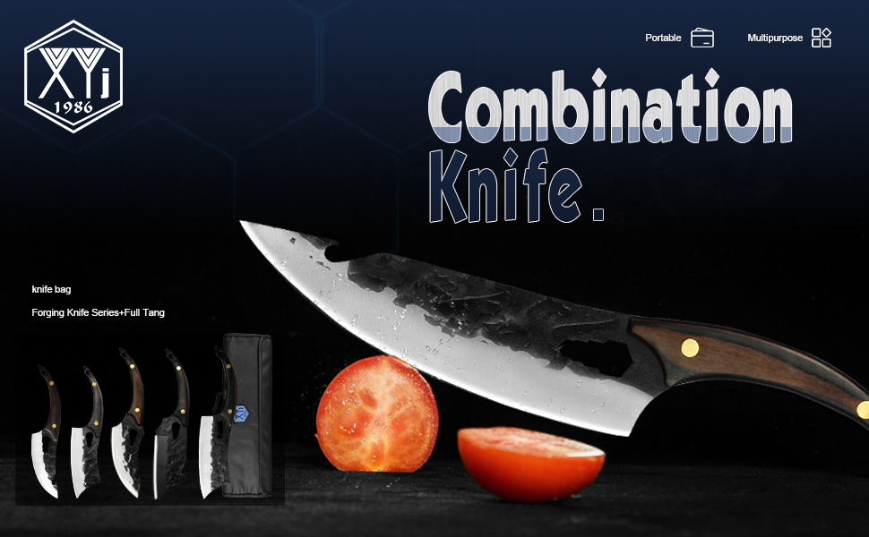 XYJ Full Tang Outdoor Chef Knife Set With Roll BagXYJ Knife