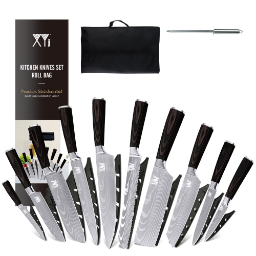 FULLHI 17pcs Butcher Knife Set Include Sheath High Carbon Steel Cleaver Kitchen Chef Knife Set Whole Tang Vegetable Cleaver Home BBQ Camping with
