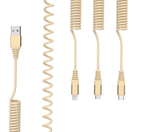 MOXOM Spiral USB Cable 1.0m Extension Data Sync Coiled 2.4A Type-C/Lightning USB Cable