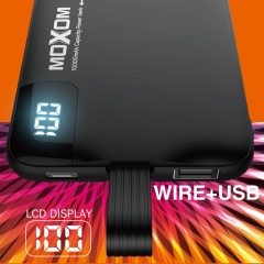 Fast Charge 10000mAh LCD Display Power Bank With Built in Charging Cable