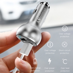 36W Fast QC3.0 Car Charger Dual USB Metal Phone Car Charger