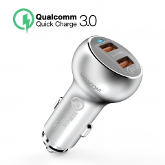 36W Fast QC3.0 Car Charger Dual USB Metal Phone Car Charger