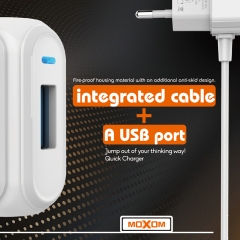 Super compact design Single USB Home Charger 2.4A Wired Phone Charger with Connected Cable