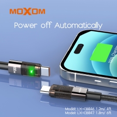 MOXOM Luxury Device 100W PD Auto Power-Off Transparent LED Data Cable Type-C to Type-C