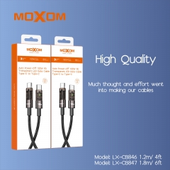 MOXOM Luxury Device 100W PD Auto Power-Off Transparent LED Data Cable Type-C to Type-C