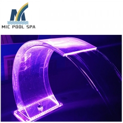 Hotselling Acrylic swimming pool free standing hanging moon waterfall with colorful LED light