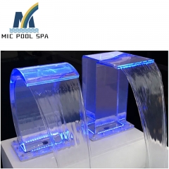 Hotselling Acrylic swimming pool free standing hanging moon waterfall with colorful LED light