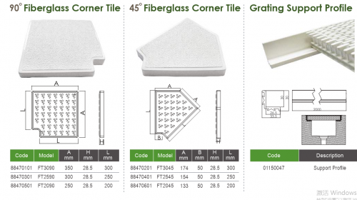 High quality swimming pool fiberglass gutter 45 / 90 degree grating corner tile