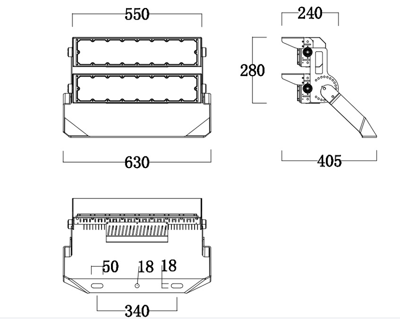 500w high mast led flood light size