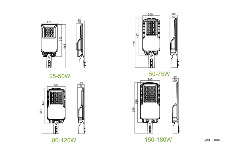 led street light size drawing