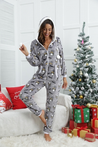 Women Christmas Onesie Pajamas Penguins And Flamingos