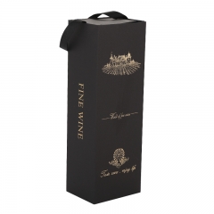 Black wine&liquor gift box with ribbon handles