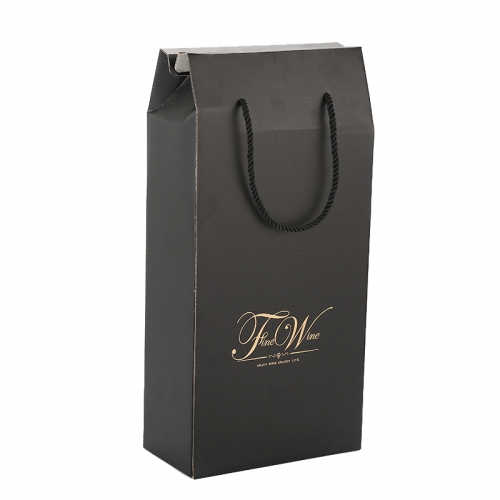 Black Wine Gift Box - Reusable Caddy - Easy to Assemble - No Glue Required - rope handle - Corrugated Design  - Sancerre Collection