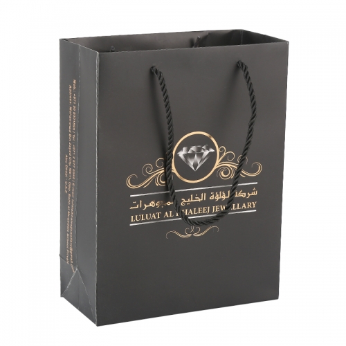 Gold Hot Stamping Black Custom Shopping Gift Packaging Paper Bags