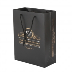 Gold Hot Stamping Black Custom Shopping Gift Packaging Paper Bags