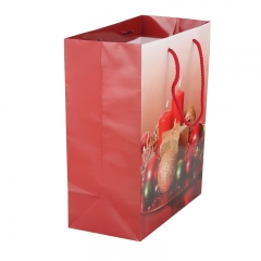 Glossy laminated red color custom made logo printing shopping fancy paper gift bags