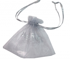 Grey organza drawstring bag