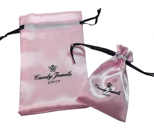 pink satin drawstring bag