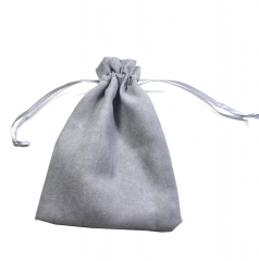 grey velvet drawstring bag custom logo