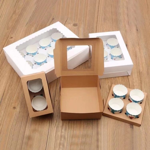 2/4/6/12 Cups White Paper Muffin clear plastic cupcake boxes/kraft box