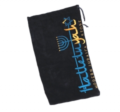 Custom embroidery logo BLACK faux suede drawstring extension hair bag