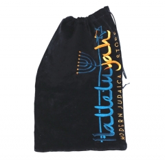 Custom embroidery logo BLACK faux suede drawstring extension hair bag