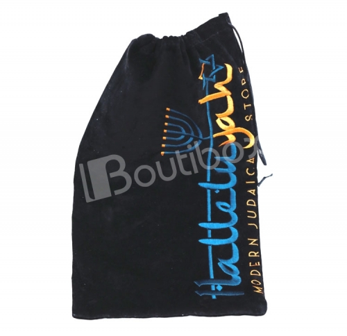 Custom embroidery logo BLACK faux suede drawstring extension hair bag