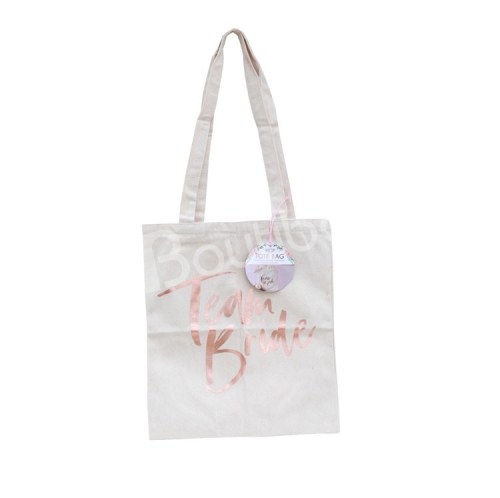 rose gold foiled team bride canvas tote bag