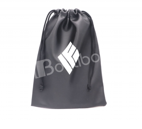 Customized Logo Printing 13*18cm Black Drawstring PU Leather bags for Iphone and power bank