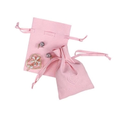 embossed logo pink suede pouch bag