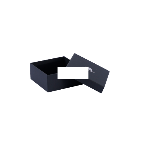black box with silver logo foiled