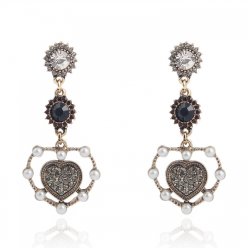 Luxury Heart Earrings with Glass Diamonds and Rhinestone Pearl