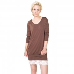 RAIKOU Damen Sommer Kleider Short Dress T-Shirt Nachthemd aus Oeko-Bambus mit Spitzenbesatz