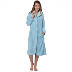 RAIKOU Ladies Luxury Soft Coral Fleece Button up Cosy Pastel Bath Robe Dressing Gown Nightwear Loungewear Housecoat