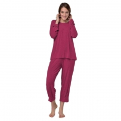 Raikou Damen Jersey Zweiteiliger Freizeitanzug Schlafanzug Pyjama Hausanzug Trainingsanzug Nachtwäsche-Set aus Viskose 3/4 Hose