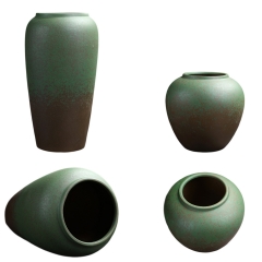 Vase, ensemble, vase en argile, élégant, forme classique, vase à fleurs, décoration de chambre, salon, amphore, minimal, argile, subtil, vert brun-jade