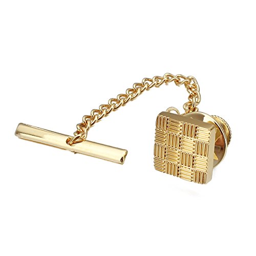 HAWSON Mens Square Tie Tack With Chains Check Tie Clip Button