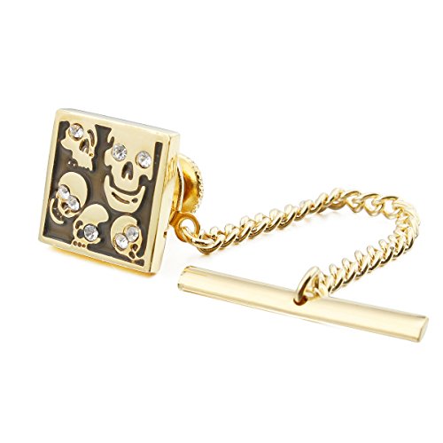 Mens Tie Tack with Chain Skull Pattern - Gold Party Accessories