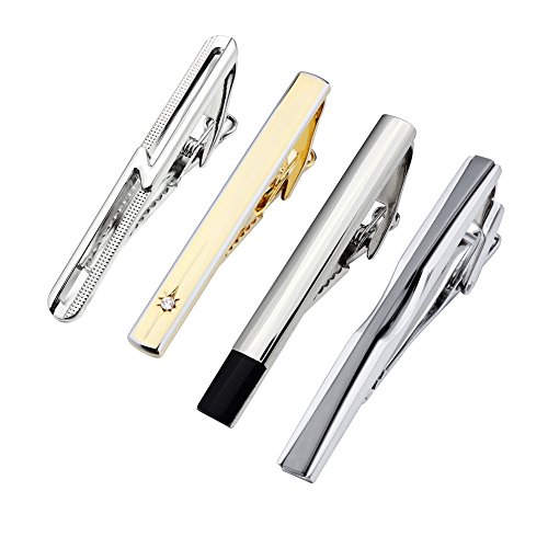 2 Inch HAWSON Men's 4PCS Tie Bar Clips Set for Necktie Wedding Accessories Silver Gold