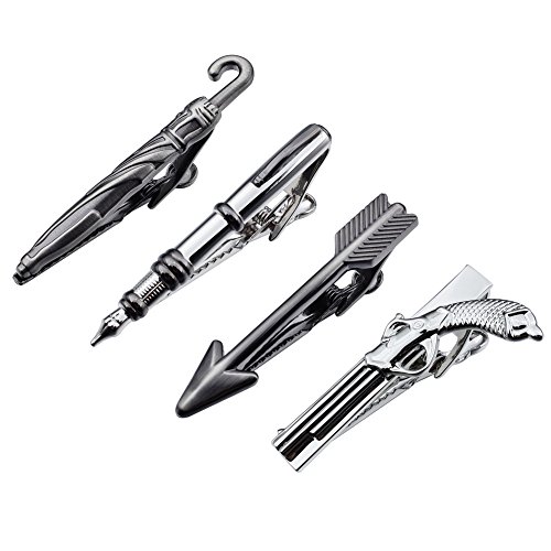 HAWSON 4PCS Silver Tone Tie Clip Set for Men Business Wedding Shirt Accessories