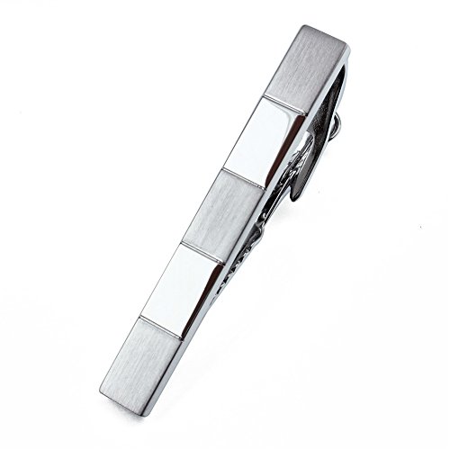 HAWSON Silver Tone Tie Clip 2 Inch Matte and Shiny Mixed Mens Necktie Accessories