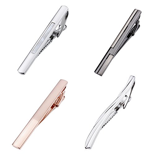 2 Inch Unique 4PCS Tie Bar Clips Set for Man Gift Jewelry Silver Rose Gold Gun