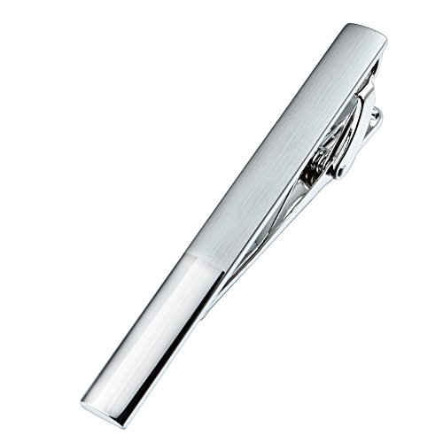 2 Inch Classy Men Silver Tie Bar Clips for Groom Necktie accessories - Brushed Silver Color