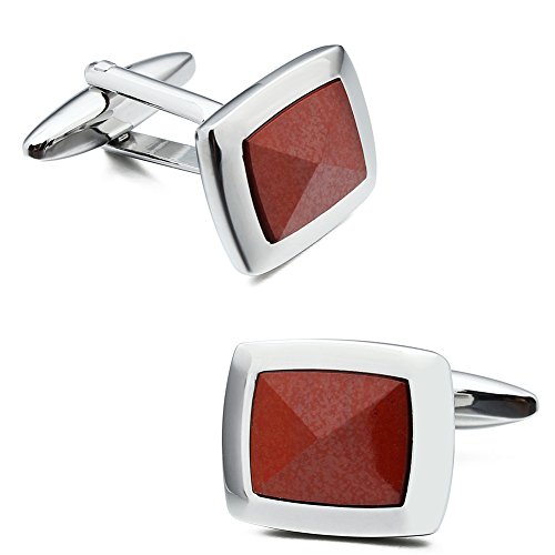 HAWSON Red Nature Stone Man Shirt American Cufflinks for Business Jewelry (Red Stone)