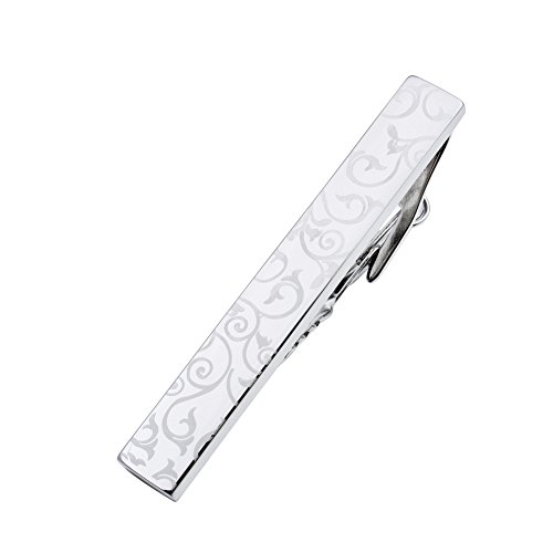 2 Inch Custom Vintage Flower Men's Tie Bar Clip for Necktie Accessories Silver