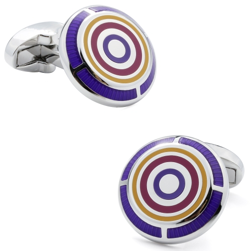 HAWSON Round Pattern Colorful Layer Stripe Enamel Wedding Cufflinks for French Shirt