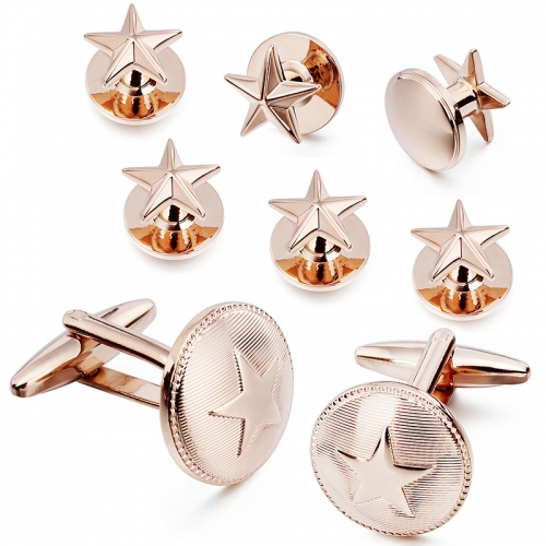 HAWSON  2+6 Rose Gold Plated Five-Pointed Star Cufflinks & Studs Set for Tuxedo Shirts
